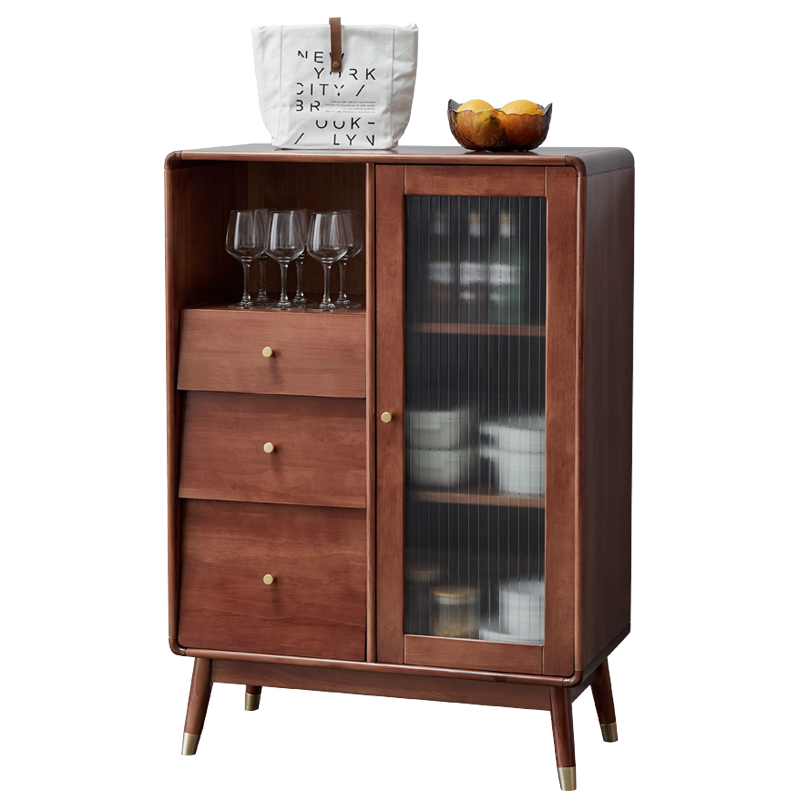 席豪 实木餐边柜家用餐边桌现代简约茶水酒实木柜现代轻奢碗柜储物柜 胡桃色-送货到家