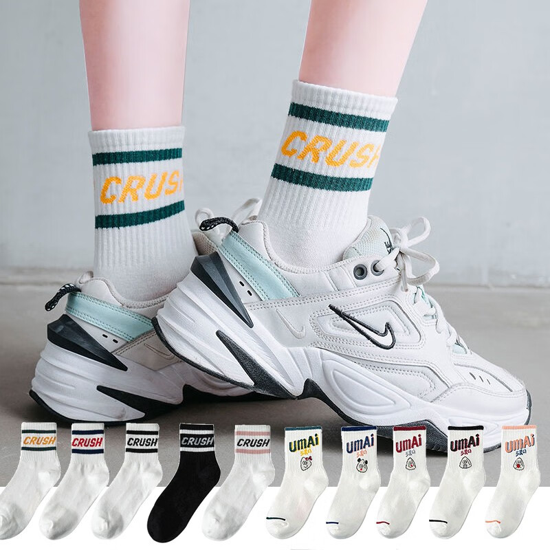 韩版日系卡通字母潮袜学院风网红黑白运动女棉袜春秋季学生篮球女长袜