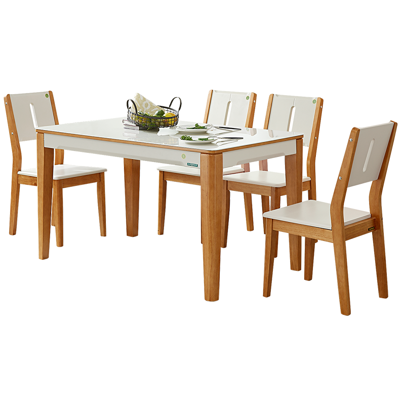 全友家居 餐桌椅简约钢化玻璃餐桌实木橡胶木框架 餐厅一桌四椅\/六椅套餐 120722(闪) B款一桌四椅