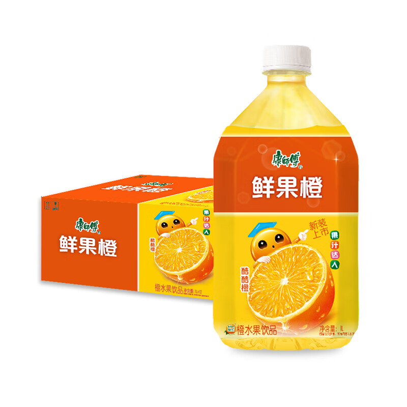 康师傅鲜果橙1000ml*12瓶整箱大瓶水果汁饮料饮品批发团购餐饮1升
