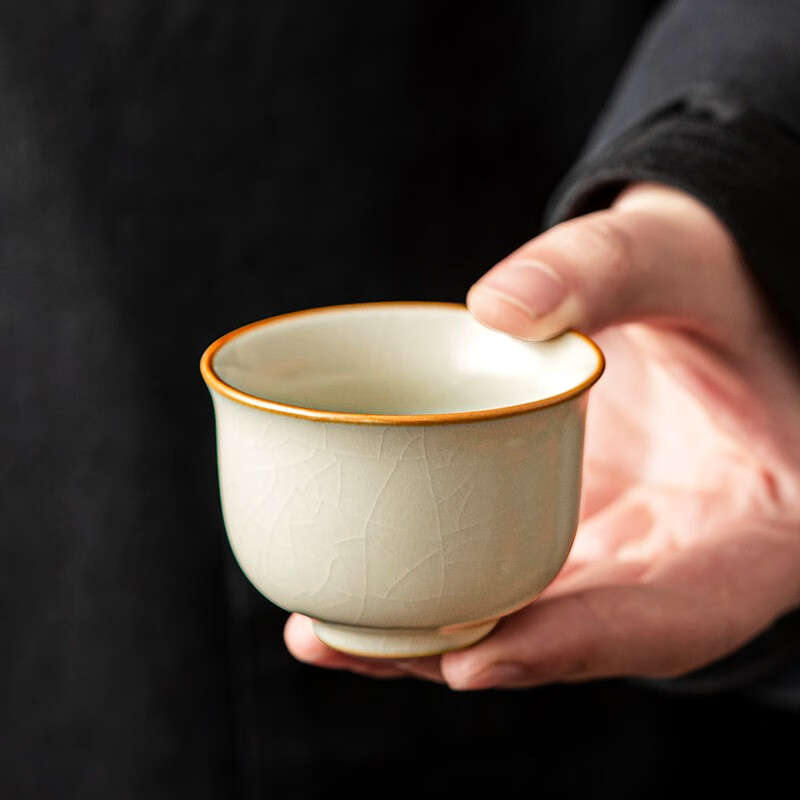唐丰汝窑品茗杯家用陶瓷高档个人专用茶杯开片可养功夫茶盏主人杯小号