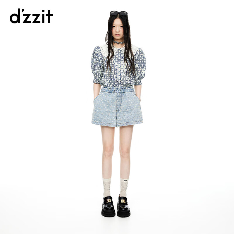 DZZIT【爱心老花】地素衬衫2024夏季新款蕾丝绣花工艺爱心上衣女 白色(衬衫） S