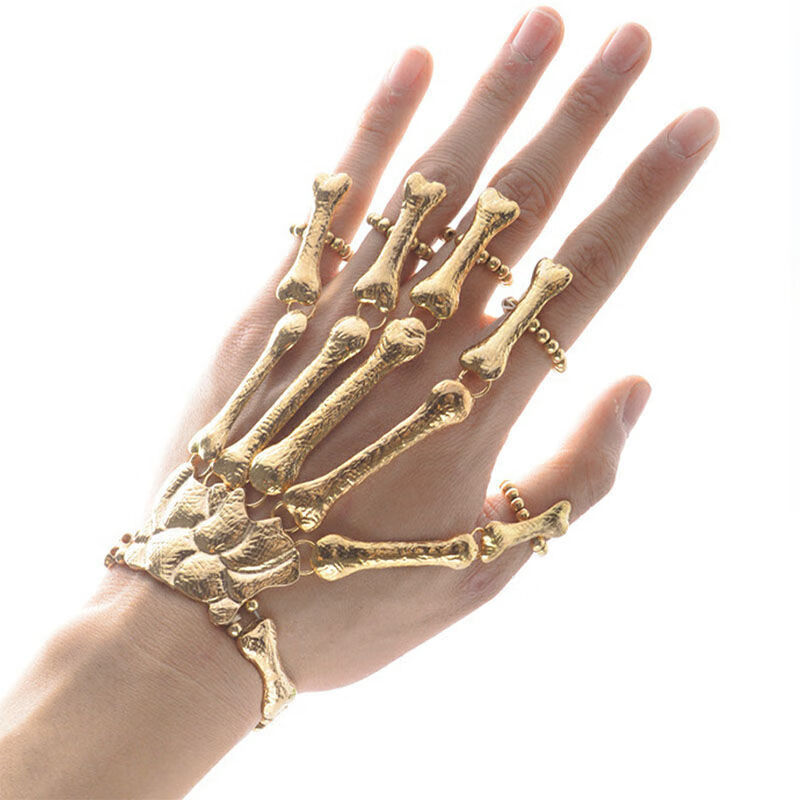 外骨骼手链 抖音网红夸张外骨骼骷髅骨架连指手链可调节欧美朋克l