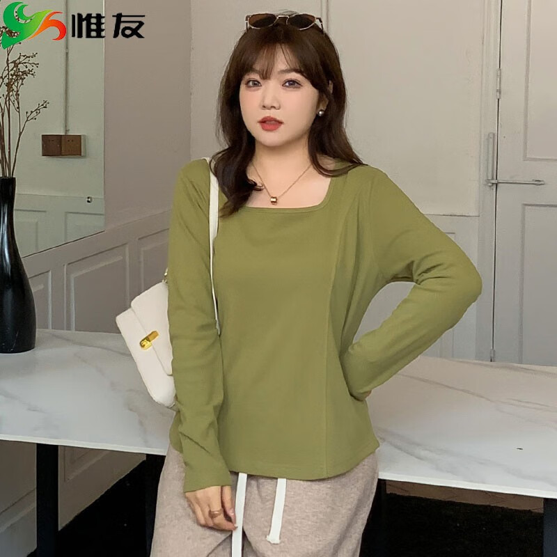 衫女胖mm大码女装冬装胖妹妹保暖显瘦上衣 方领绿色 p2建议140-160斤