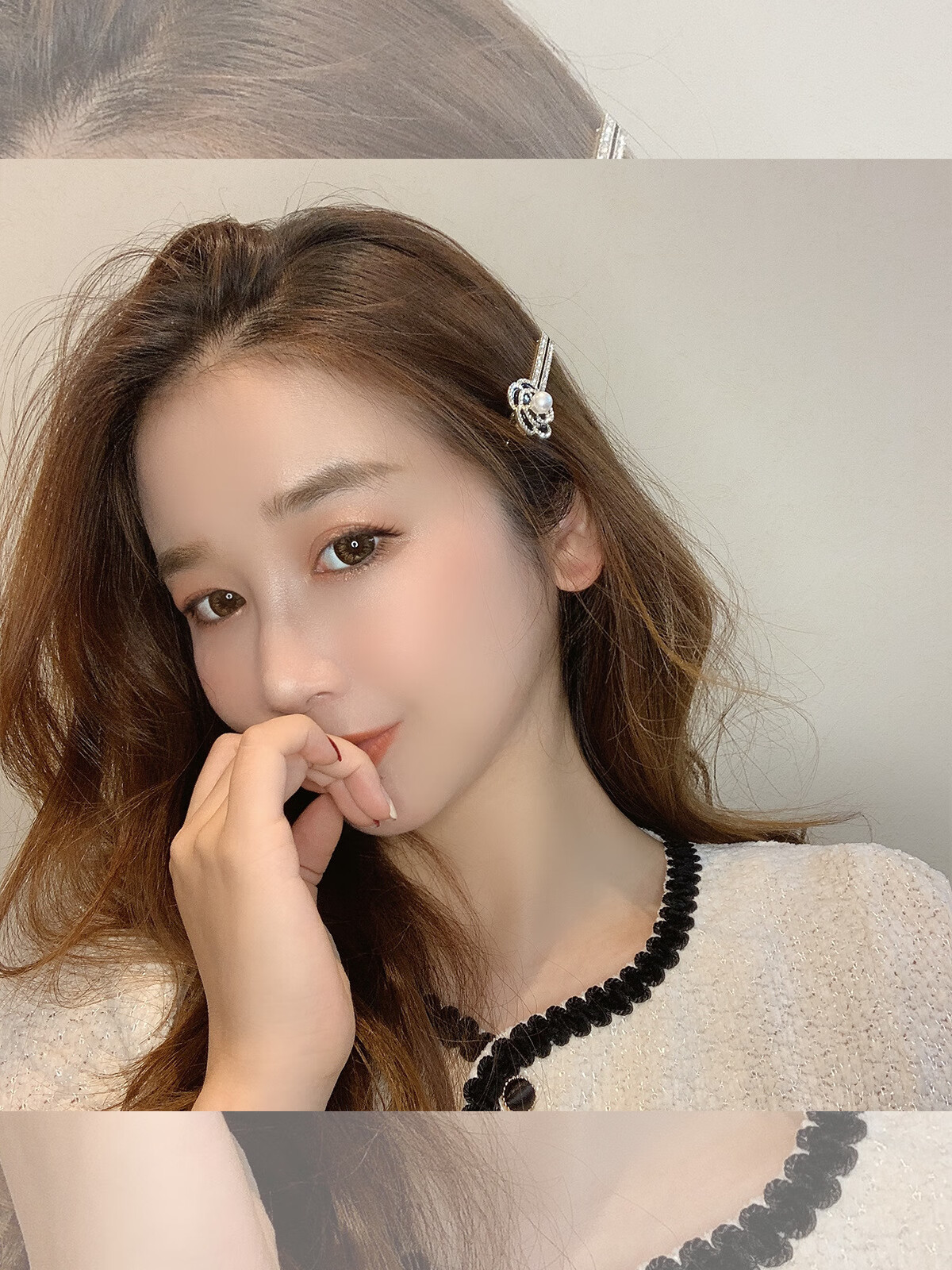 韩版黑白花满钻发夹一字夹刘海夹发饰鸭嘴夹弹簧夹女生侧边夹 山茶花