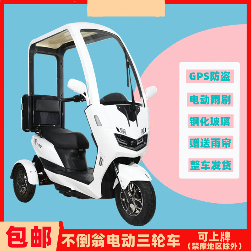 三辉新款电动三轮车不倒翁接送孩子带棚外卖电动车三轮代步车 双电机