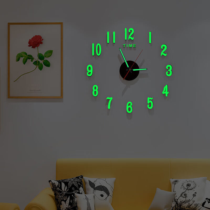 夜光免打孔挂钟个性简约现代时钟挂墙家用网红客厅钟表创意表 Time数字--夜光 40厘米