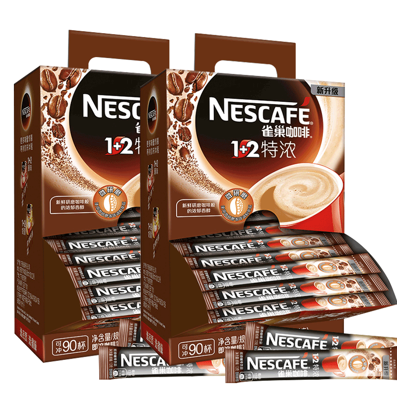 Nestlé 雀巢 咖啡速溶1+2特浓13g*90条意式浓醇低糖微研磨即溶咖啡