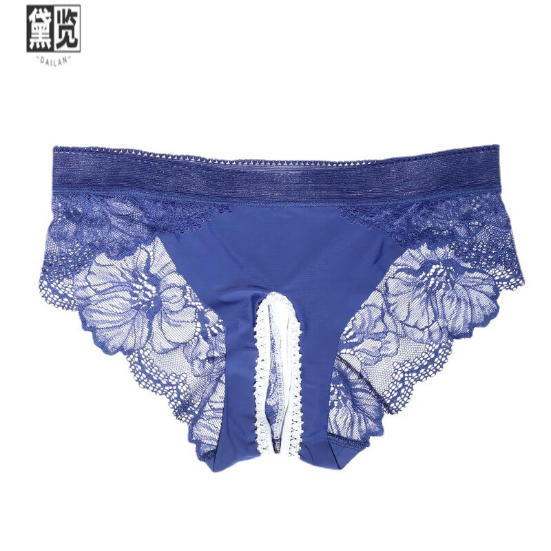 黛览性感无痕中腰冰丝开裆内裤女士情趣免脱诱惑透明蕾丝三角内裤 黑色 1条 XL 【建议120-150斤】