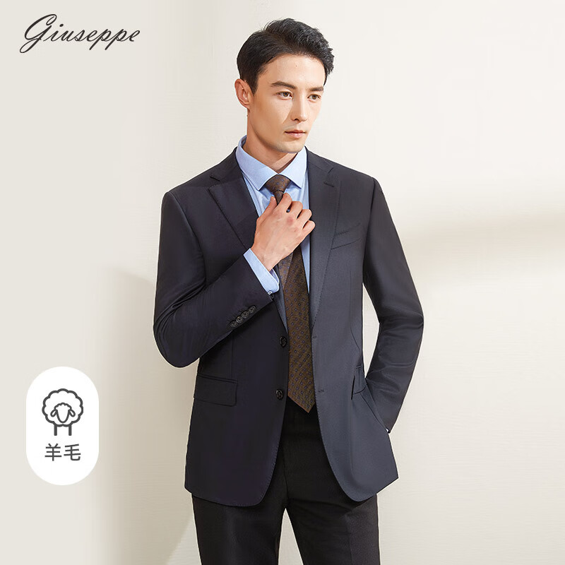 乔治白秋季男士羊毛西服外套二粒扣黑色西装商务职业单西上衣 黑色