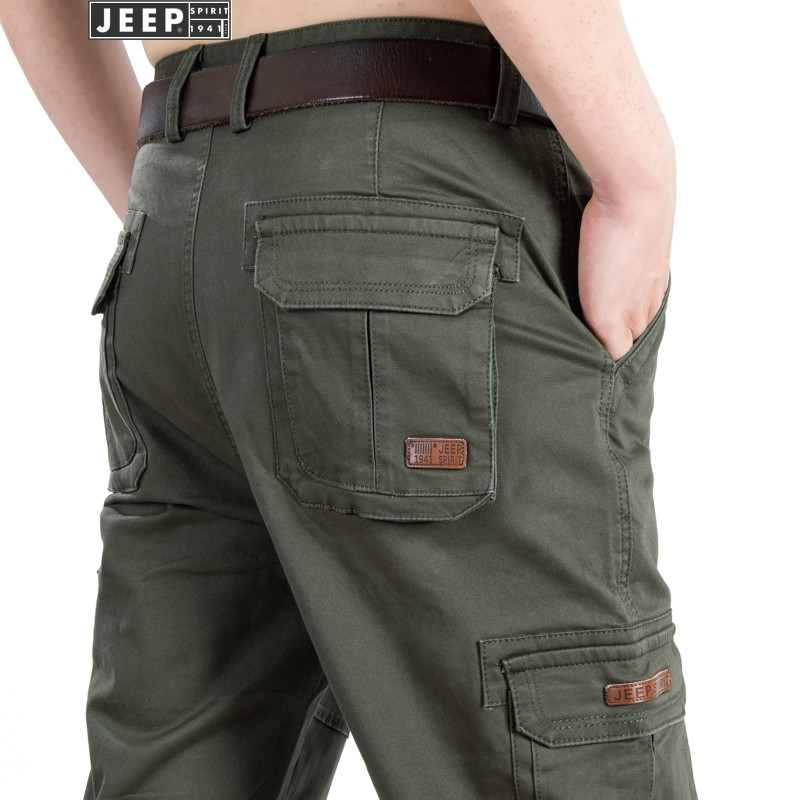 吉普（JEEP）工作服裤子男多口袋青年男士休闲长裤秋新款工装裤多袋裤 XZ916A绿色 32码