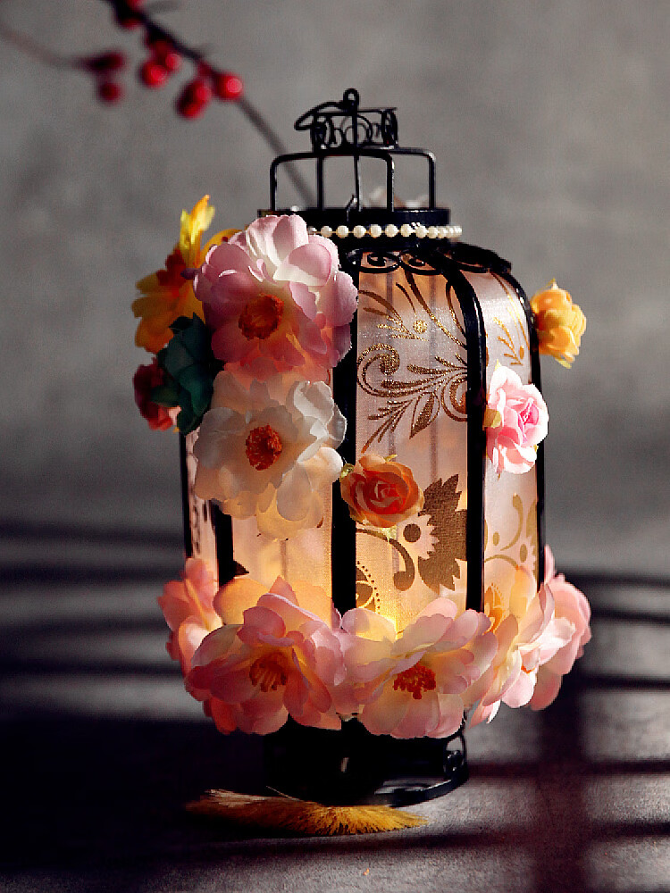 甲辰龙年复古风宫灯手工花朵手提手持花灯宫廷跳舞道具灯笼成品 o333