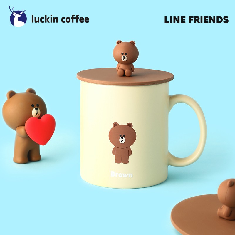 luckincoffee瑞幸咖啡LINE FRIENDS联名款马克杯咖啡杯子男女380ML Brown