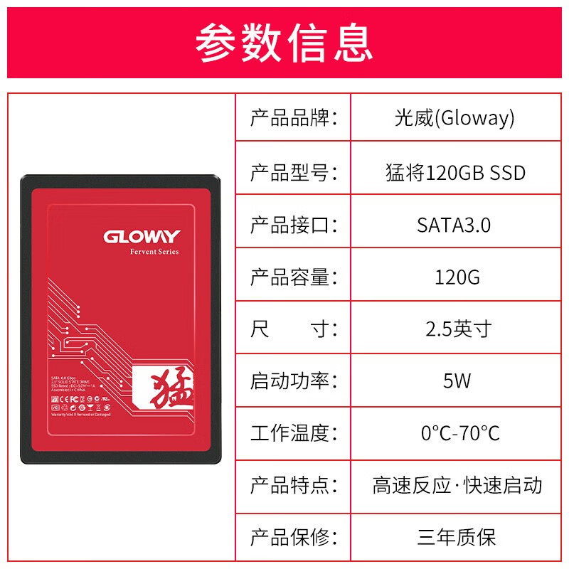 光威（Gloway）120GB SSD固态硬盘 SATA3.0接口 猛将系列-电脑升级核心配件