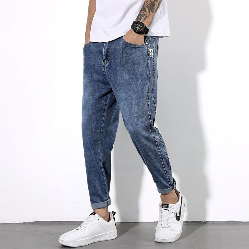 再凡漾男士罗卜库锥形裤宽松萝卜牛仔裤九分牛仔裤男弹力小脚宽松加肥