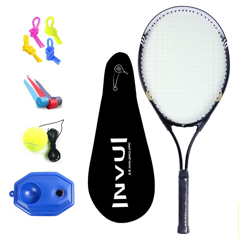 英辉INVUI 网球拍初学者 已穿线 入门级新手训练拍 黑色 网球训练器，带线网球，避震结，手胶，拍包