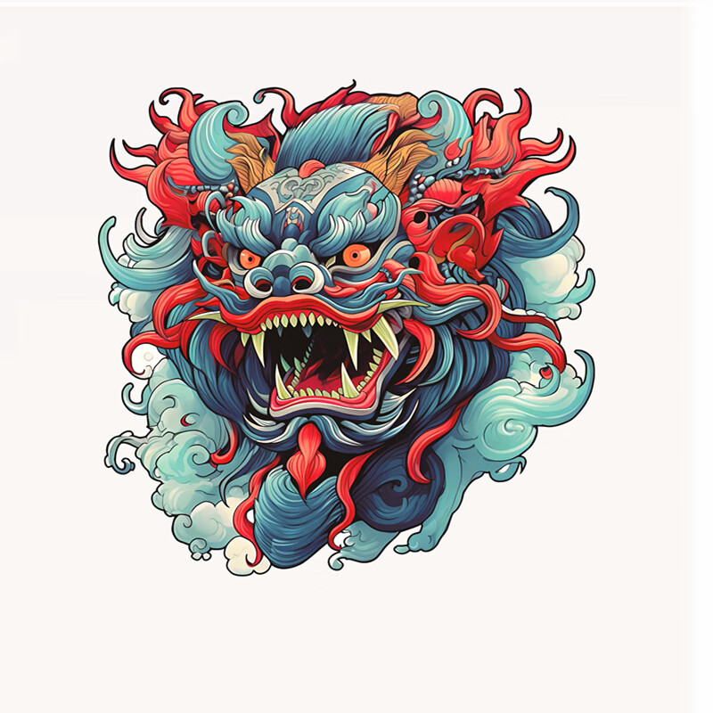 白羌笛 国潮醒狮车贴贴纸汽车电动车摩托车电脑貔貅个性创意车身拉花