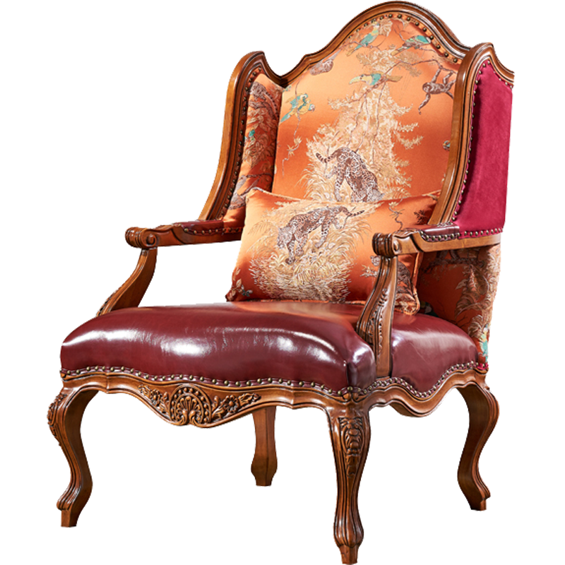 艾理思家具 美式实木休闲椅 单人沙发椅真皮老虎椅 欧式真皮沙发老板椅网红懒人高背椅子 皮布款-棕色头层真皮