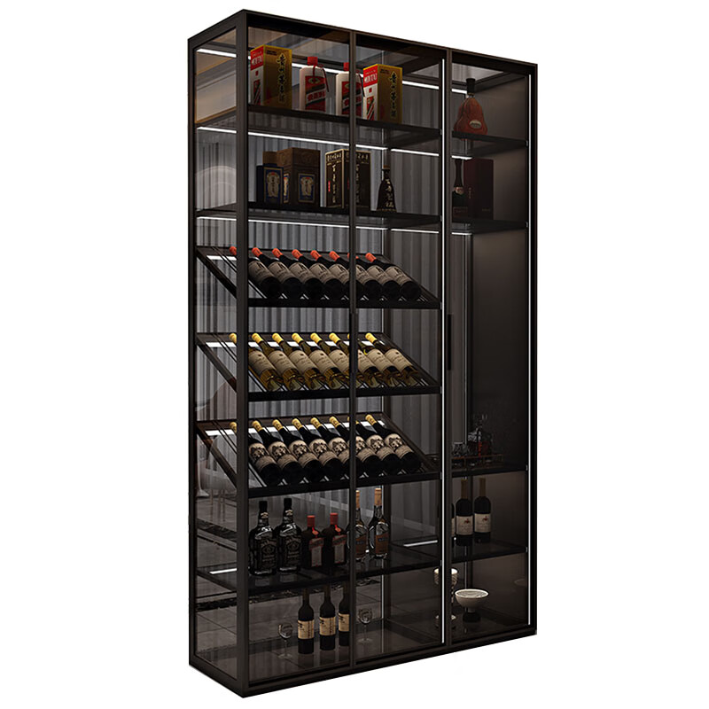 美克杰定制酒柜铝合金轻奢极简钢化玻璃门衣柜酒柜展示柜橱柜窄边玻璃