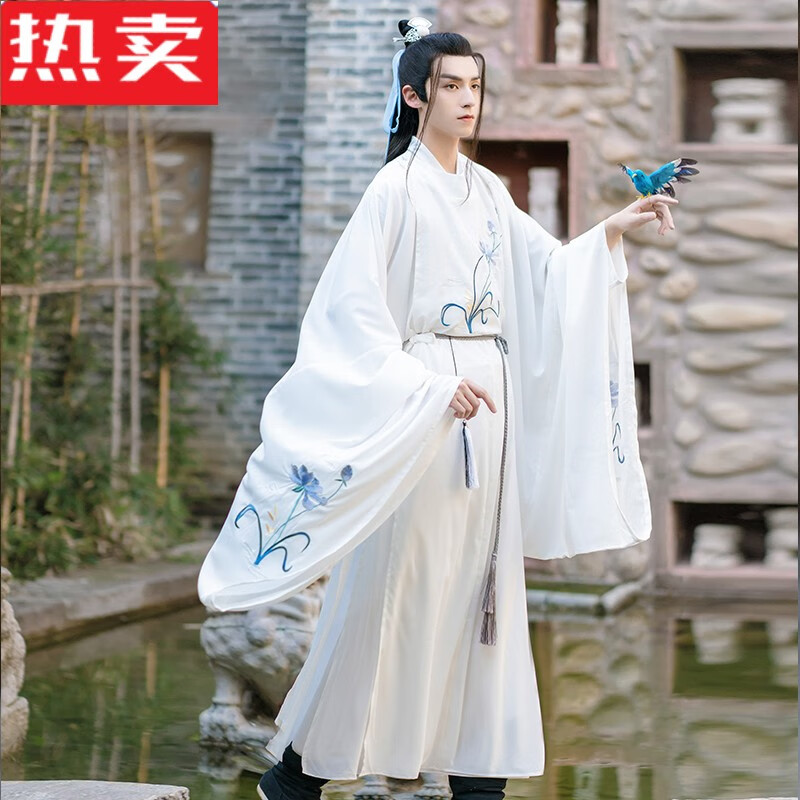 制汉服男古风圆领袍男士仙气古装唐朝男装春夏季 君知意(白)全套衣服
