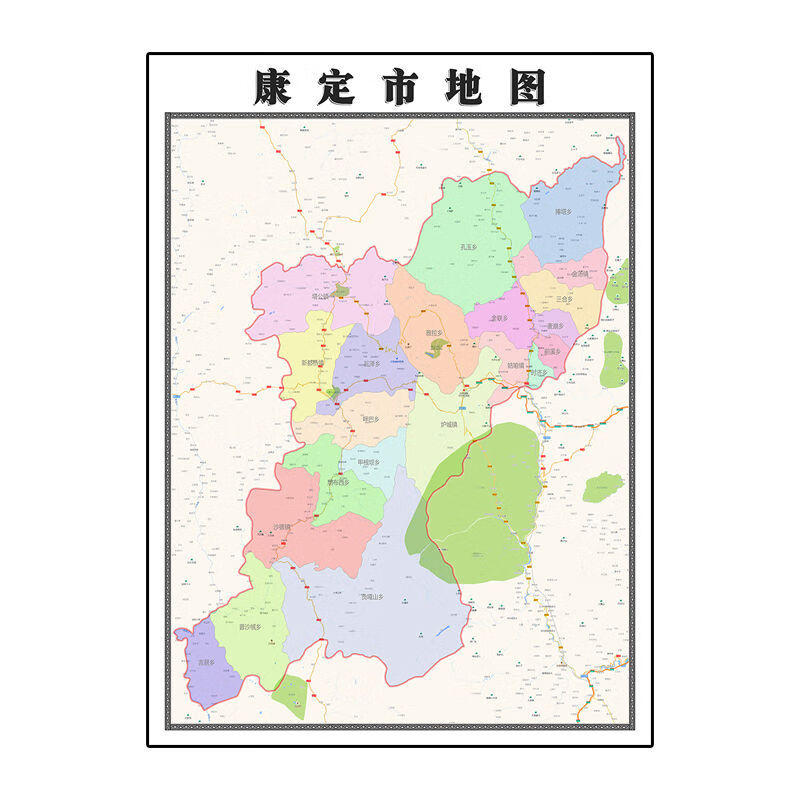 康定市地图1.1米四川省甘孜藏族自治州高清办公室行政交通装饰画 覆膜