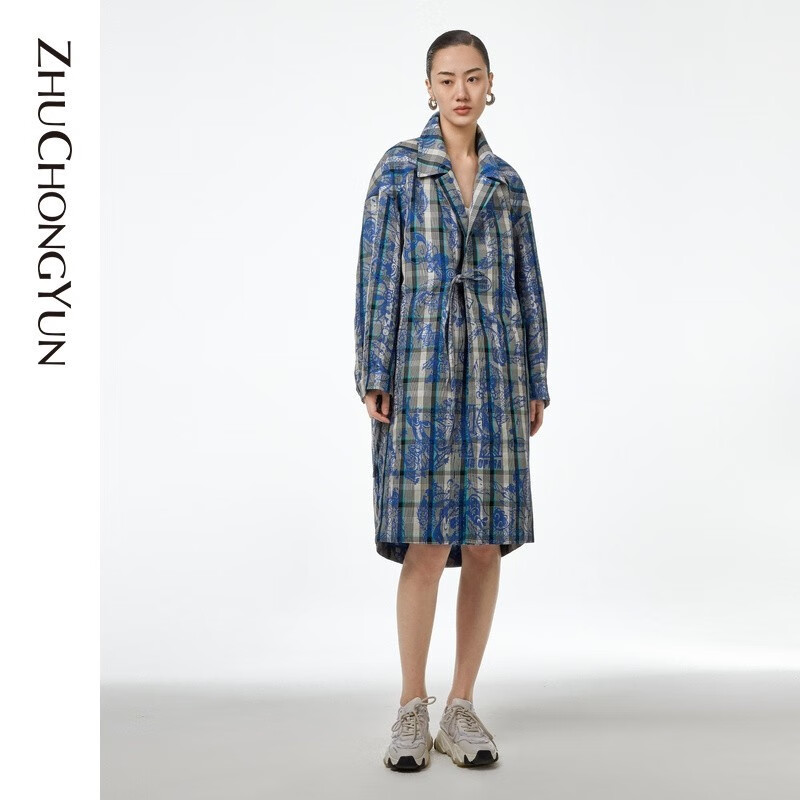 zhuchongyun夏季新款原创设计女装西装长外套格纹 花色 xs