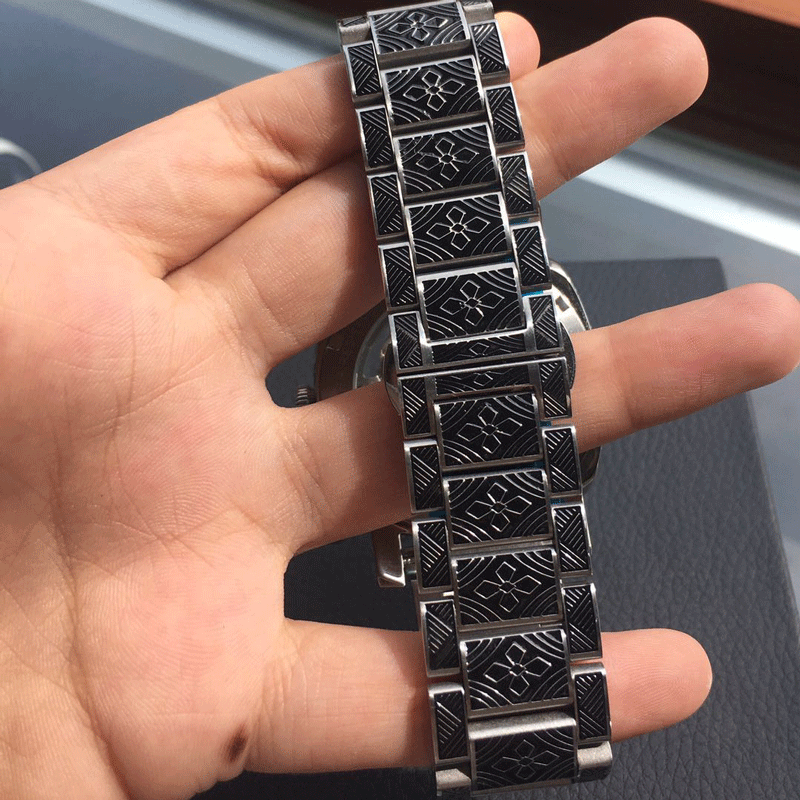 boux 男士手表表带 雕花钢带 牛皮表带 黑色-雕花钢带-20mm