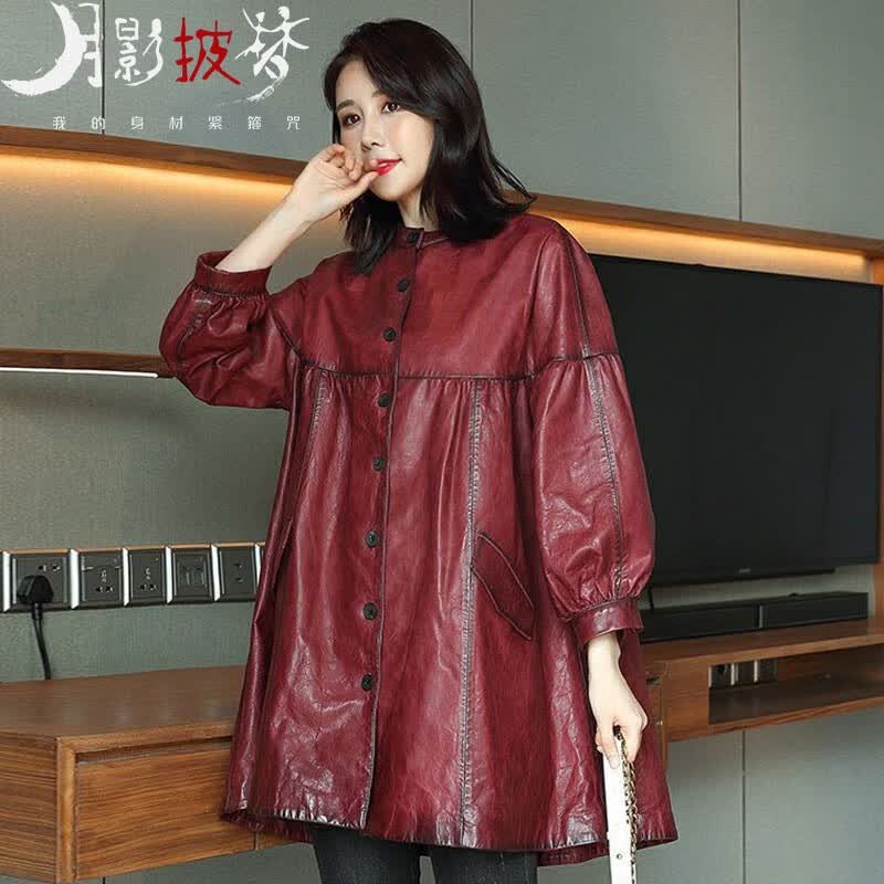 款2022秋海宁皮草新款斗篷外套休闲时尚皮夹克皮大衣显瘦百搭韩版宽松