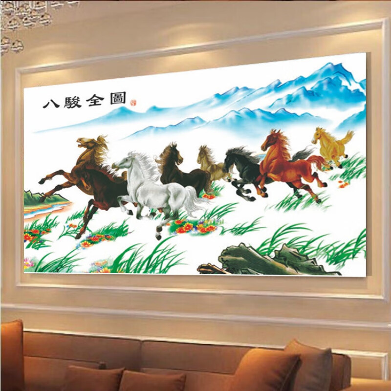 鸣朗 马到成功八骏全图墙画山水风景画客厅现代家居画