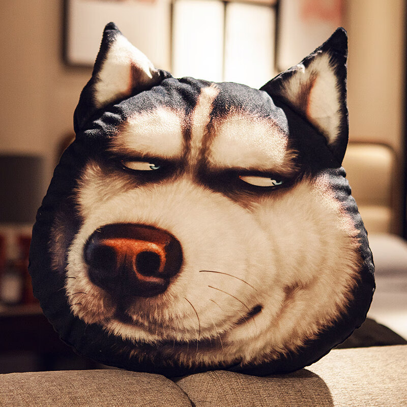 表情创意卡通动漫抱枕靠垫毛绒玩具 鄙视哈士奇-特大号(70*60厘米) 有