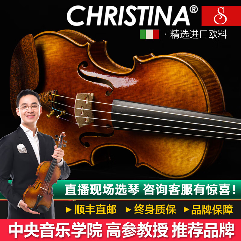 克莉丝蒂娜Christina进口欧料独板手工实木收藏小提琴S600B专业演奏考级进阶成人学生收藏乐器 4/4身高155cm以上