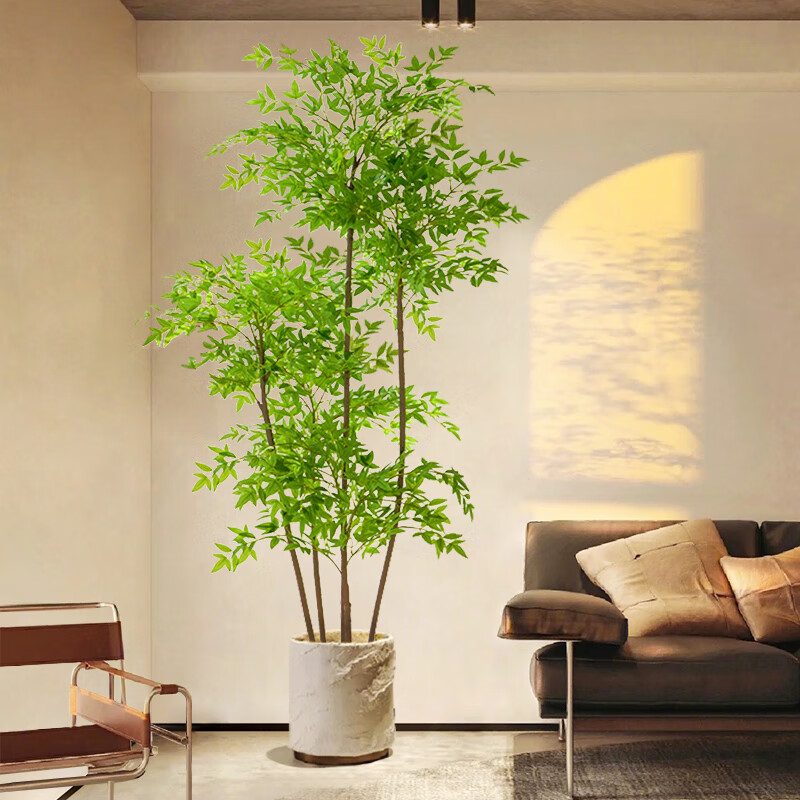 未歐南天竹仿真綠植高端輕奢室內裝飾假花樹擺設客廳落地仿生植物盆栽 南天竹1.5米單桿+白色圓盆