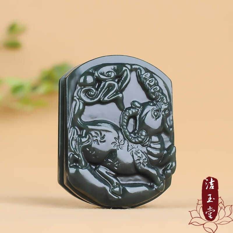 洁玉堂和田青玉生肖牛腰扣皮带扣珠宝首饰男款玉扣玉佩挂件玉坠
