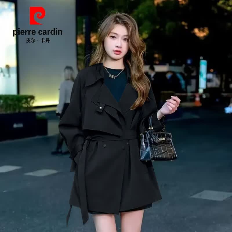 皮尔卡丹（pierre cardin）风衣外套小个子女2023新款春秋中长款韩版时尚洋气大衣高端设计感 黑色 XL 建议121建议135斤高性价比高么？