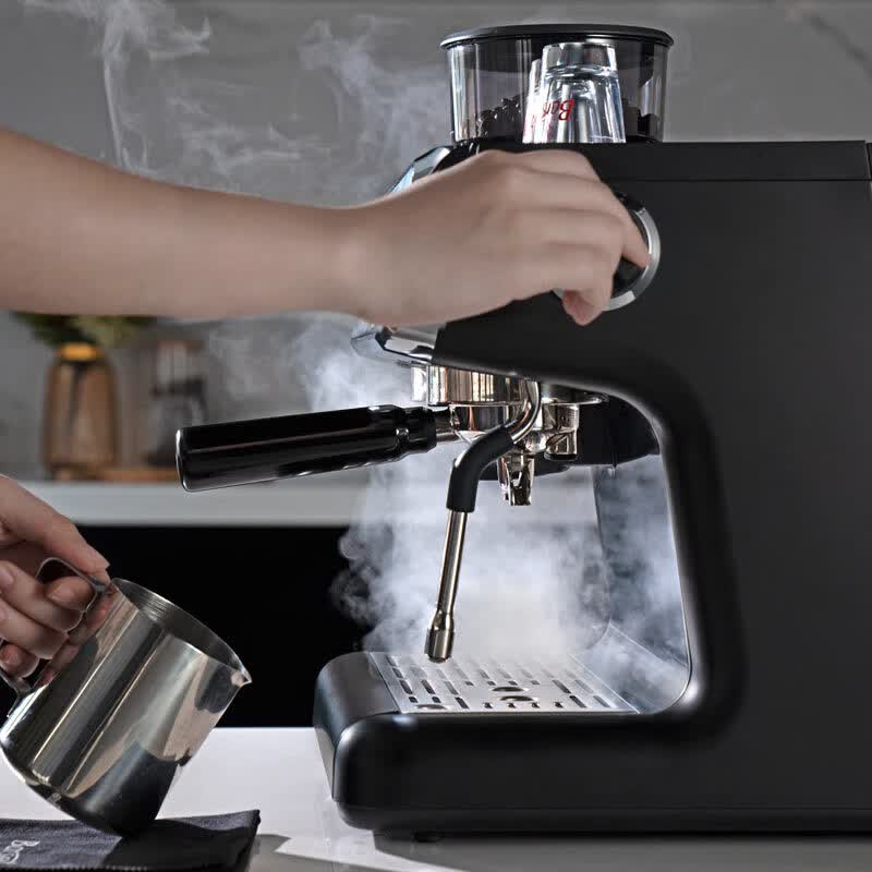 Barsetto意大利百胜图BAE02二代研磨咖啡机双锅炉双泵意式咖啡机半自动咖啡机带现研磨豆一体奶茶店小商用 BAE02（黑色） 经济型震动泵