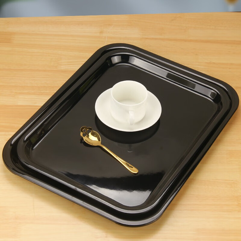 KORDCO大可餐具密胺托盘长方形白色家用杯子盘茶盘黑色大号果盘加厚盘子 米白色 29cm*19cm*2cm