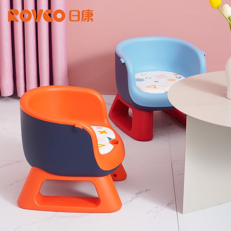 日康（rikang）儿童坐椅 靠背椅叫叫椅宝宝发声椅幼儿园餐桌椅 【升级防摔】PVC软垫附餐盘 橙色