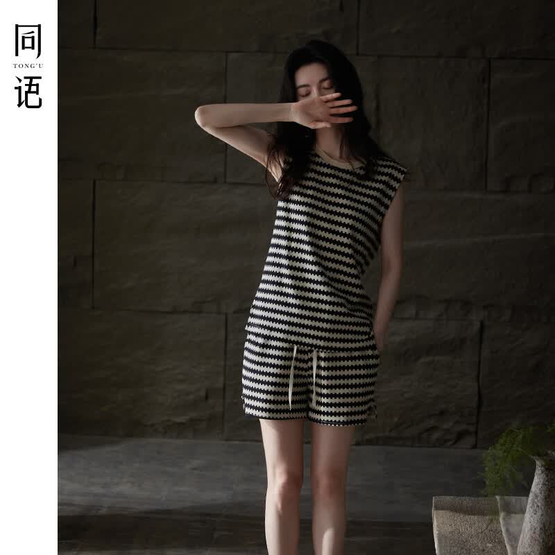 同语新款睡衣女夏季凉感纯棉背心套装新复古回潮可外穿家居服夏天礼物 女士-Z3300 L