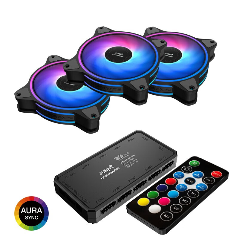 游戏悍将凛冬g3电脑主机机箱散热风扇argb一拖三套装 3个小6pin风扇 集线器 遥控器 控制器神光同步 虎窝购