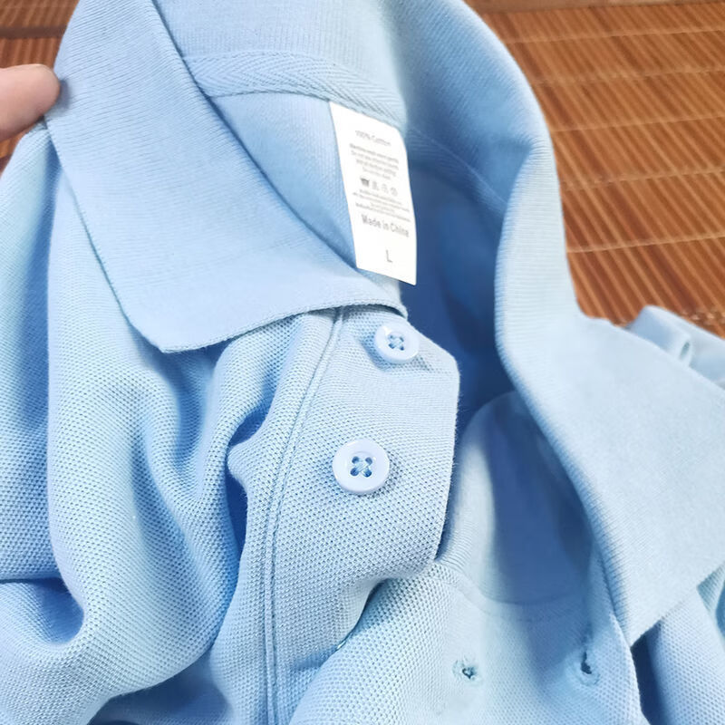 polo领短袖纽扣青年女通款休闲天蓝色翻领t恤 浅蓝色 s(95115斤)尺寸