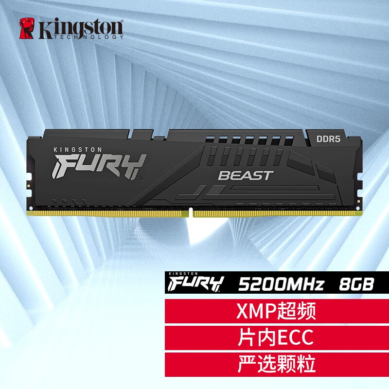 金士顿 (Kingston) FURY 8GB DDR5 5200 台式机内存条 Beast野兽系列 骇客神条