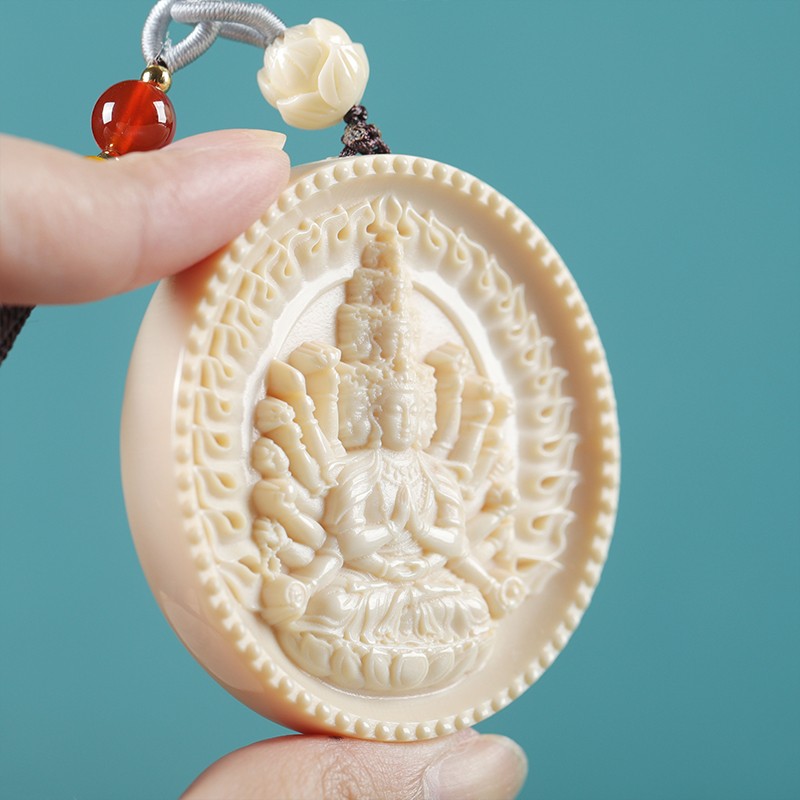 沃韵 猛犸象牙精雕千手观音牌生肖鼠本命佛吊坠牙雕挂件男女保平安