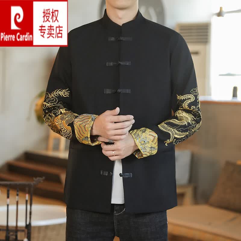 皮尔卡丹唐装男青年中国风盘扣刺绣外套秋季宽松立领中山装夹克古风男装潮 黑色 XL使用感如何?
