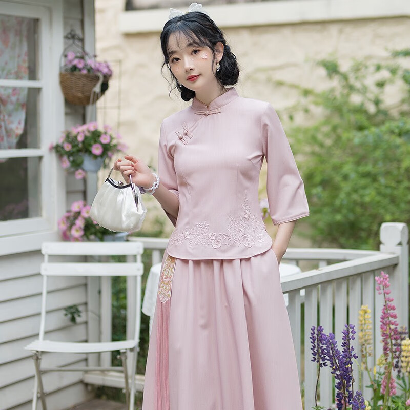 景华年新中式改良民国风女秋复古旗袍盘扣汉服元素文艺刺绣上衣半身