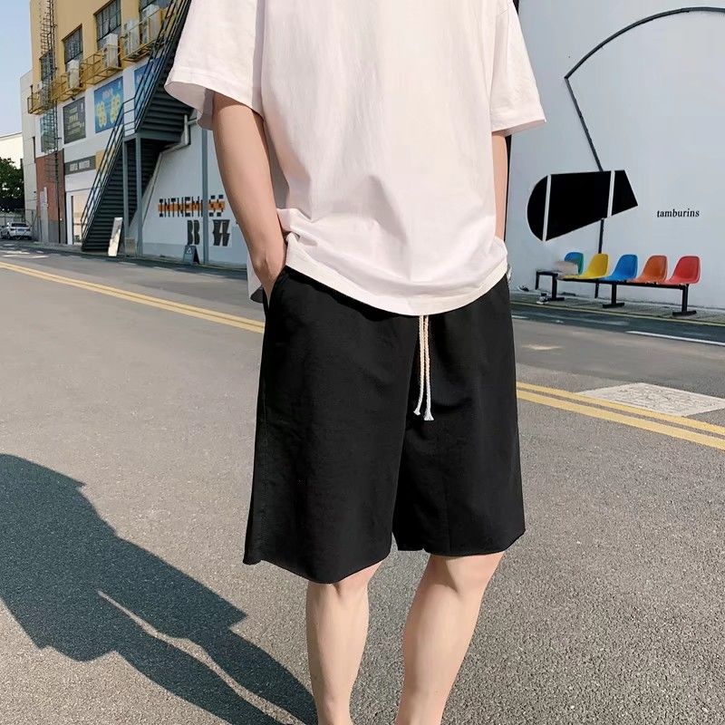 t恤男宽松港风大码体恤纯白打底衫帅气一套搭配套装 白短t 黑色短裤 m