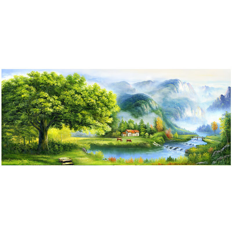 时尚家居发财树客厅装饰画壁画沙发背景墙靠山中式山水风景玄关挂画