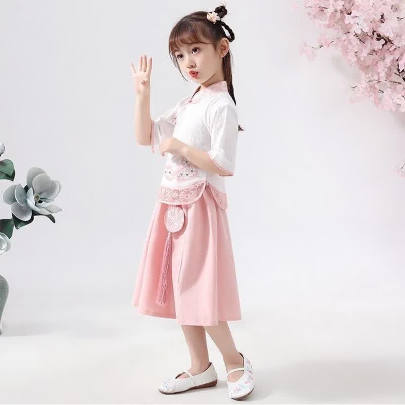 微曼小鹿 儿童汉服 男女童短袖汉服夏款中国风古装汉服 儿童演出服装 106 粉红色 110码 建议身高100-110cm高性价比高么？