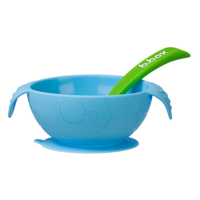 b.box硅胶吸盘碗套装bbox带勺宝宝吸盘碗婴儿童一体式硅胶喂食套装超强力吸盘碗 蓝绿色