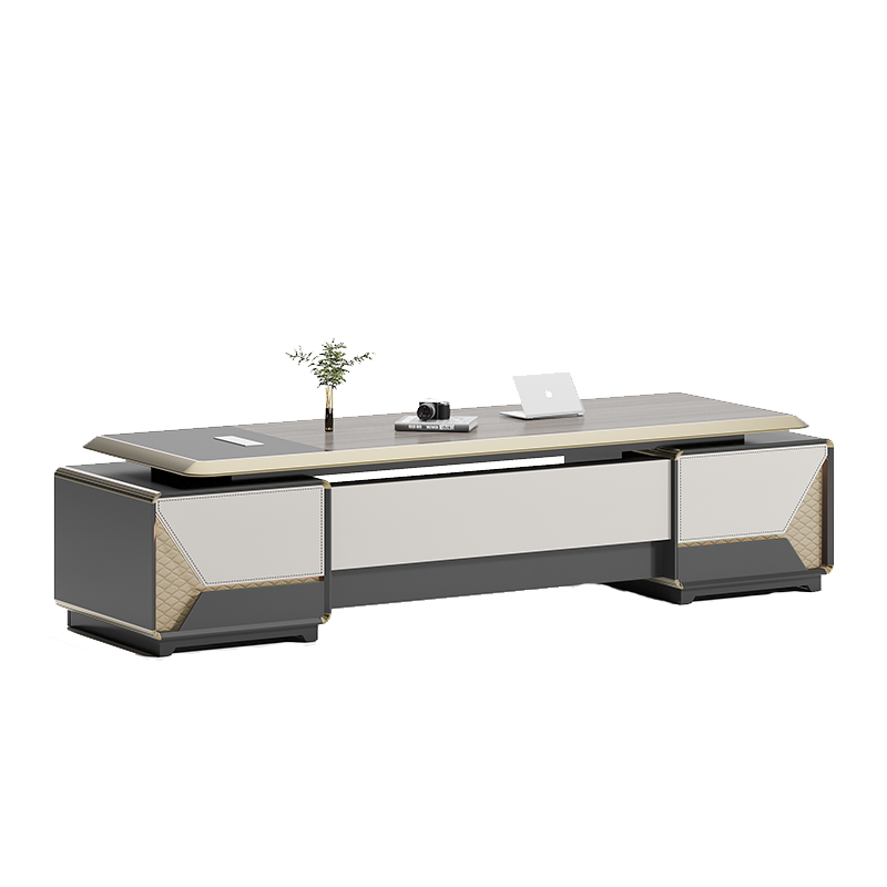 沃霖办公家具老板桌总裁桌办公桌简约现代高端轻奢大班台桌椅组合LED灯 茶水柜 常规