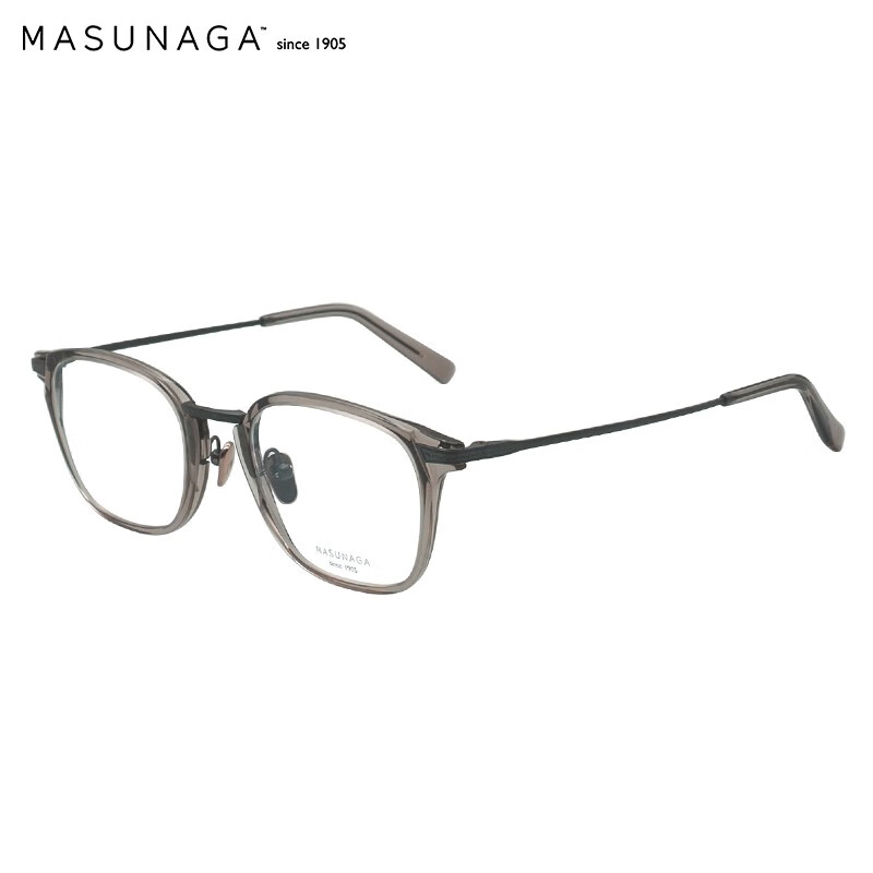 MASUNAGA增永眼镜框 男女复古日本手工制作 方框钛+板材远近视光学眼镜架GMS-817 #64 透明灰框黑架48mm